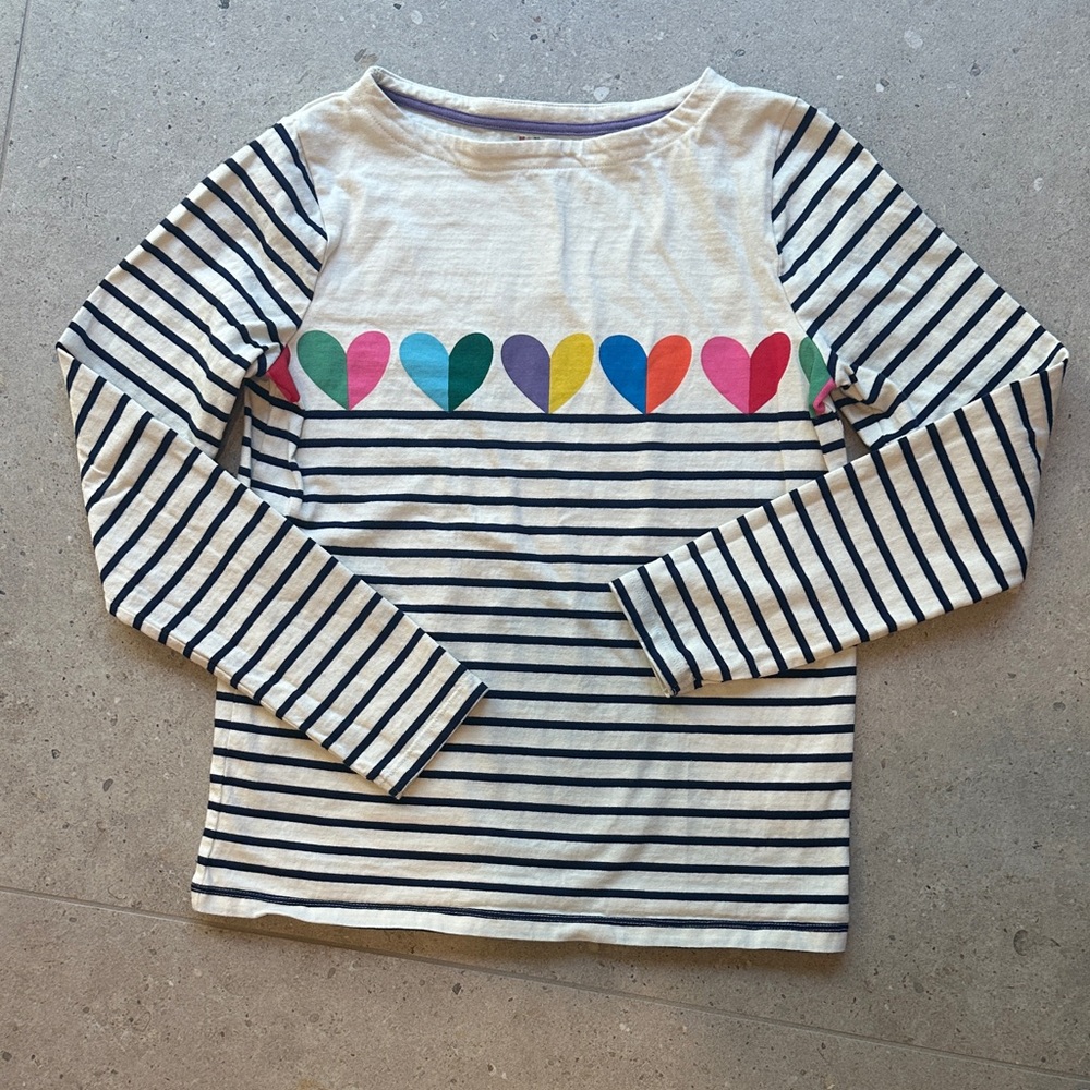 WORN ONCE Mini Boden Long Sleeve Top with Hearts - size 11-12 years